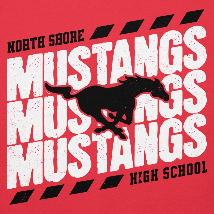 Close-up view of North Shore High School Mustangs Red Premium Unisex Hoodie 223