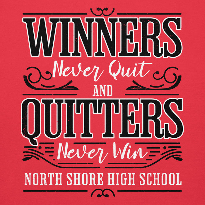 Close-up view view of North Shore High School Mustangs Red Premium Unisex Hoodie 237