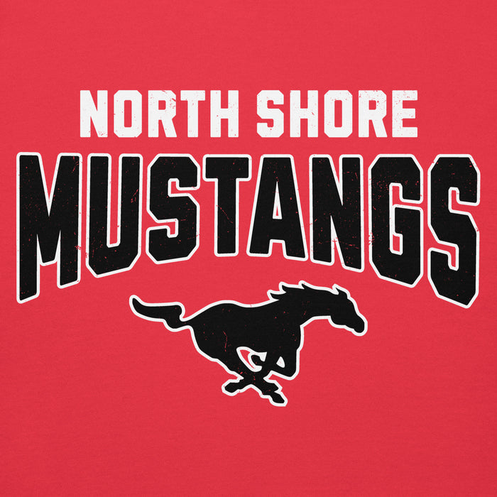 Close-up view of North Shore High School Mustangs Red Premium Unisex Hoodie 234