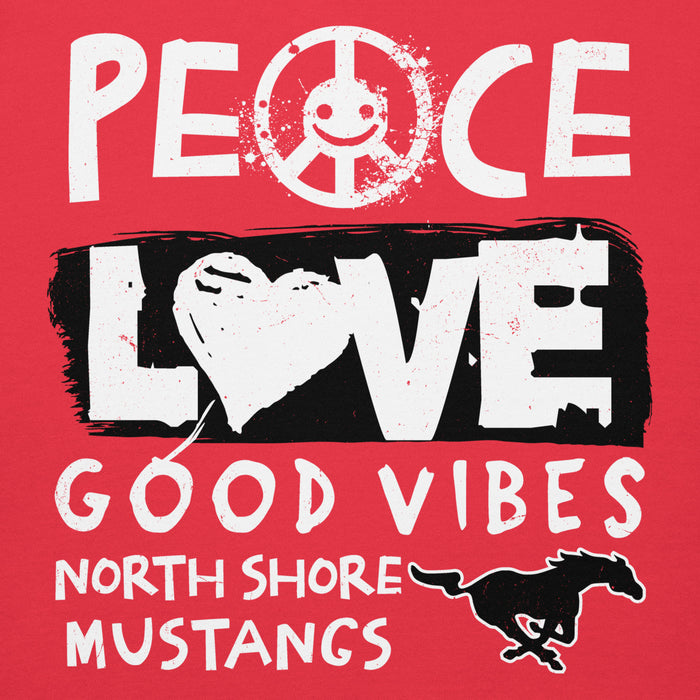 Close-up view of North Shore High School Mustangs Red Premium Unisex Hoodie 240