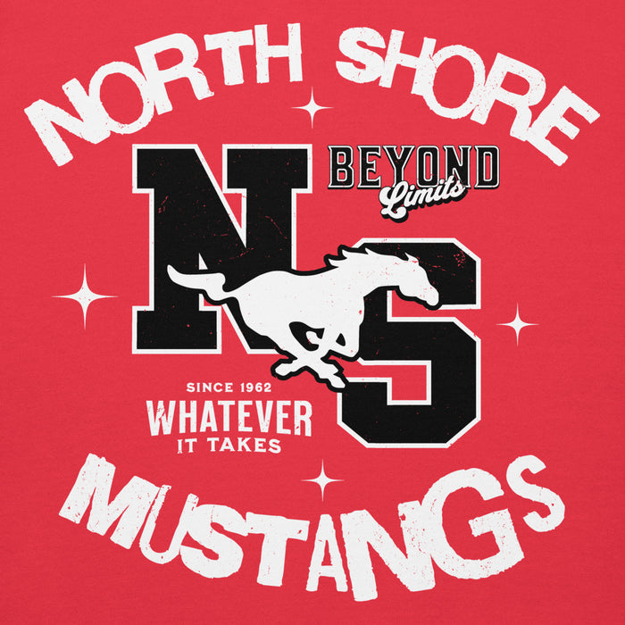 Close-up view of North Shore High School Mustangs Red Premium Unisex Hoodie 228