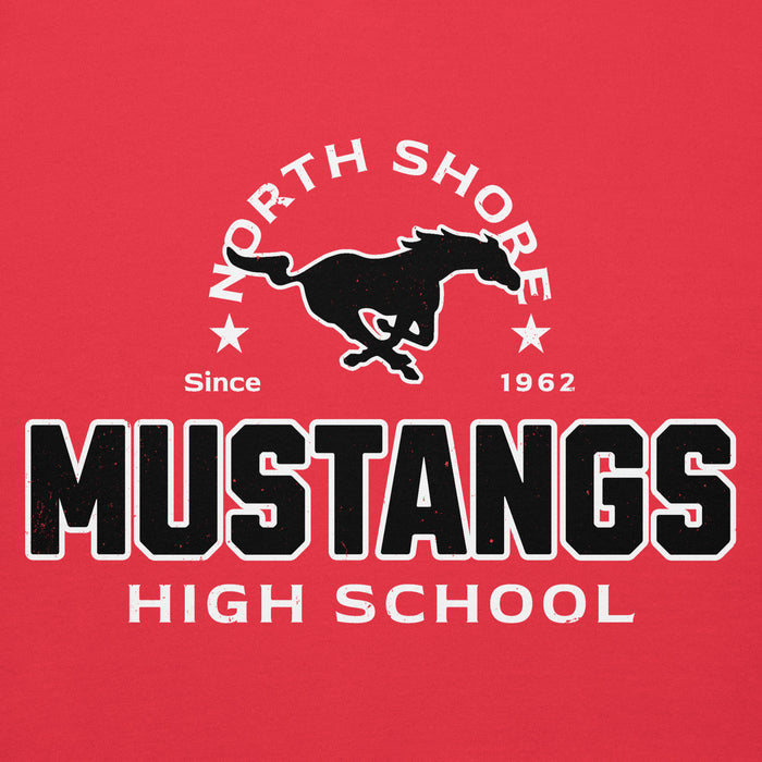 Close-up view of North Shore High School Mustangs Red Premium Unisex Hoodie 222