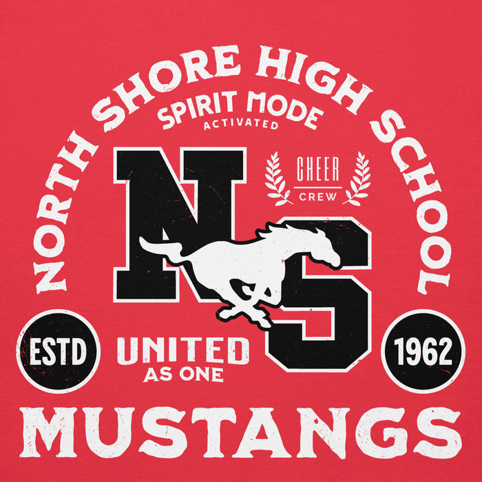 Close-up view of North Shore High School Mustangs Red Premium Unisex Hoodie 208