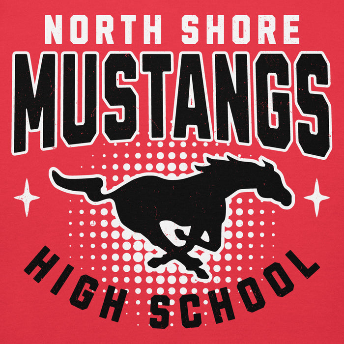 Close-up view of North Shore High School Mustangs Red Premium Unisex Hoodie 204