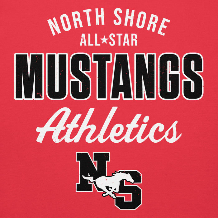 Close-up view of North Shore High School Mustangs Red Premium Unisex Hoodie 034