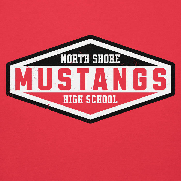 Close-up view of North Shore High School Mustangs Red Premium Unisex Hoodie 009