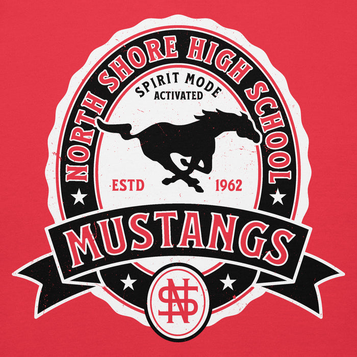 Close-up view of North Shore High School Mustangs Red Premium Unisex Hoodie 212