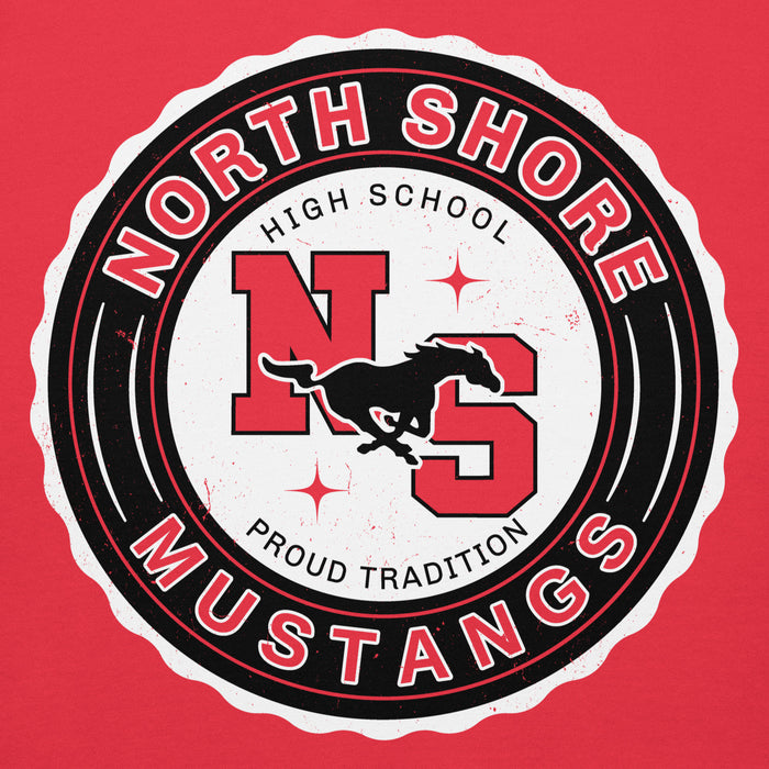Close-up view of North Shore High School Mustangs Red Premium Unisex Hoodie 216