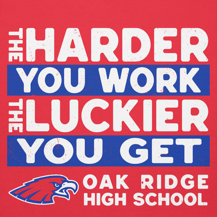 Close-up view of Oak Ridge High School War Eagles Red Premium Unisex Hoodie 238
