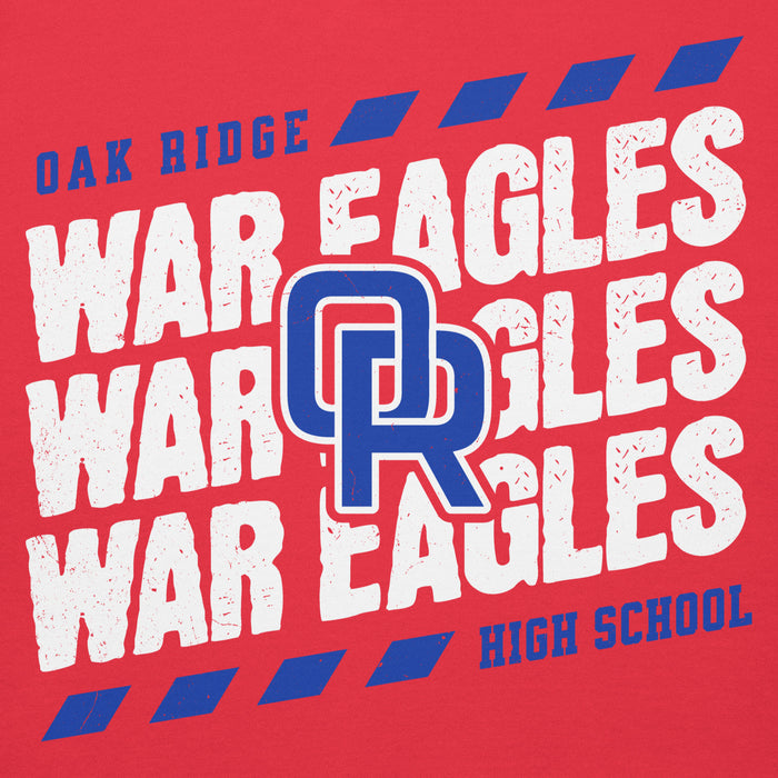 Close-up view of Oak Ridge High School War Eagles Red Premium Unisex Hoodie 223