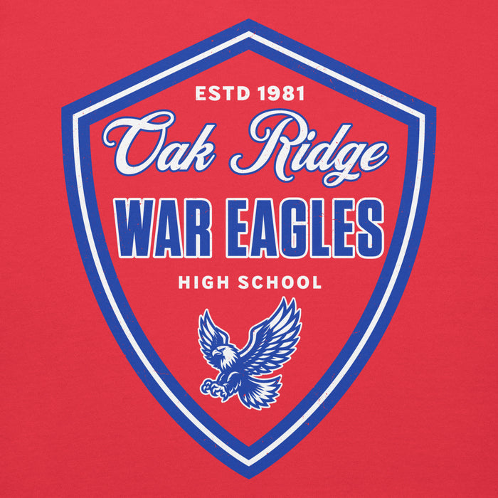 Close-up view of Oak Ridge High School War Eagles Red Premium Unisex Hoodie 225