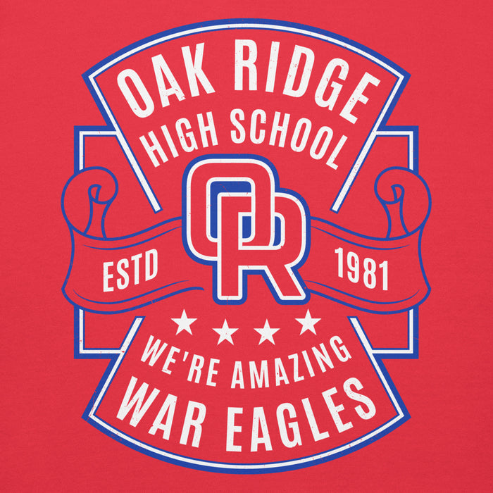 Close-up view of Oak Ridge High School War Eagles Red Premium Unisex Hoodie 207