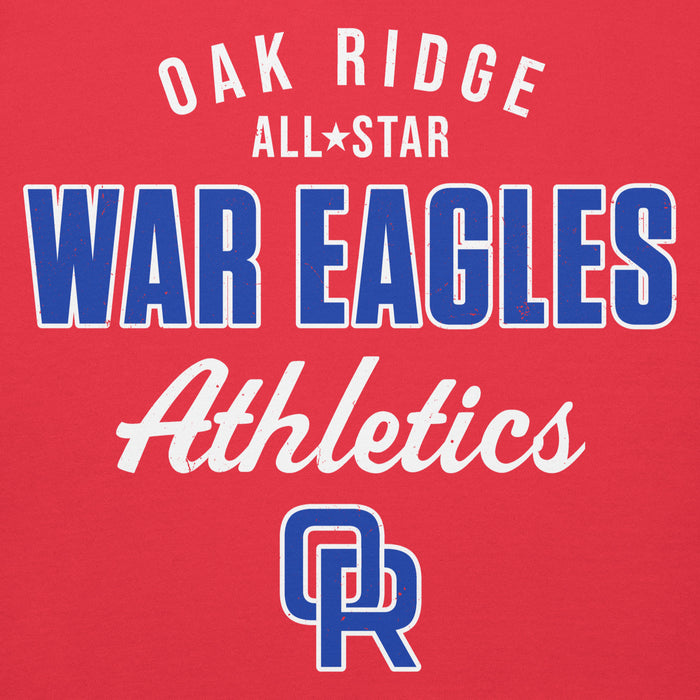Close-up view of Oak Ridge High School War Eagles Red Premium Unisex Hoodie 034