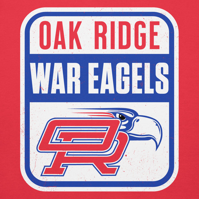 Close-up view of Oak Ridge High School War Eagles Red Premium Unisex Hoodie 001