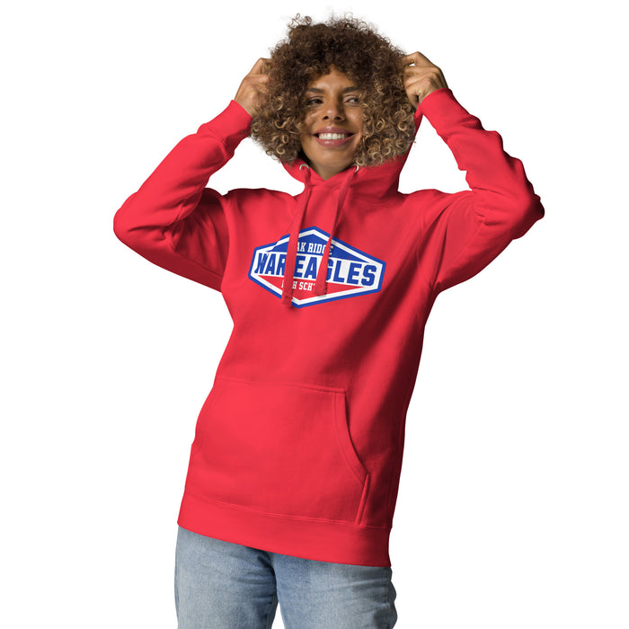 Woman wearing Oak Ridge High School War Eagles Red Premium Unisex Hoodie 009