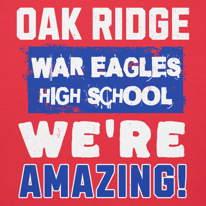 Close-up view of Oak Ridge High School War Eagles Red Premium Unisex Hoodie 231