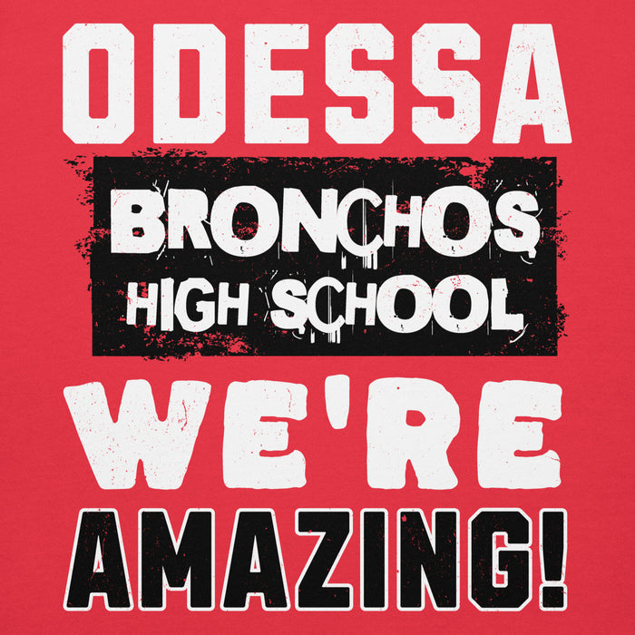 Close-up view of Odessa High School Bronchos Red Premium Unisex Hoodie 231
