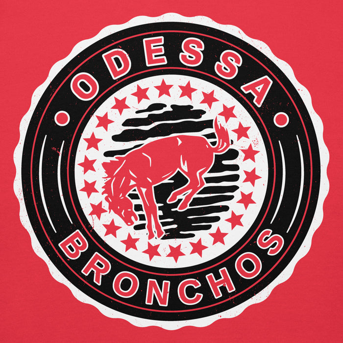 Close-up view of Odessa High School Bronchos Red Premium Unisex Hoodie 216