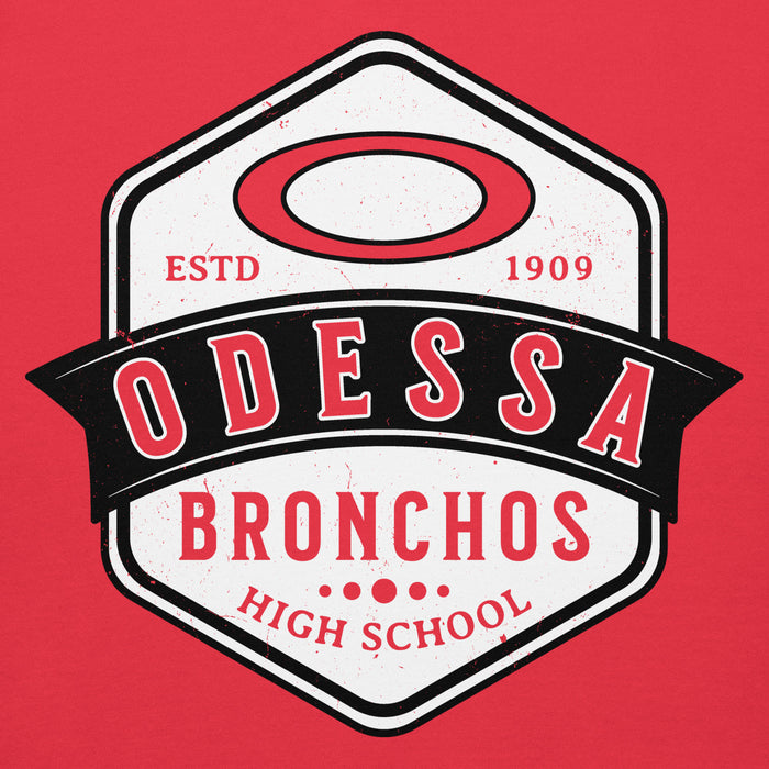 Close-up view of Odessa High School Bronchos Red Premium Unisex Hoodie 209