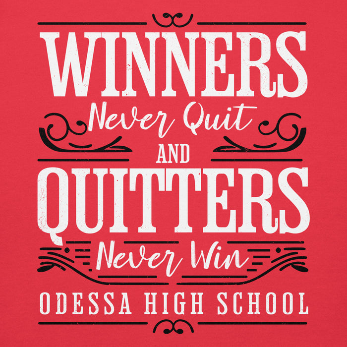 Close-up view of Odessa High School Bronchos Red Premium Unisex Hoodie 237