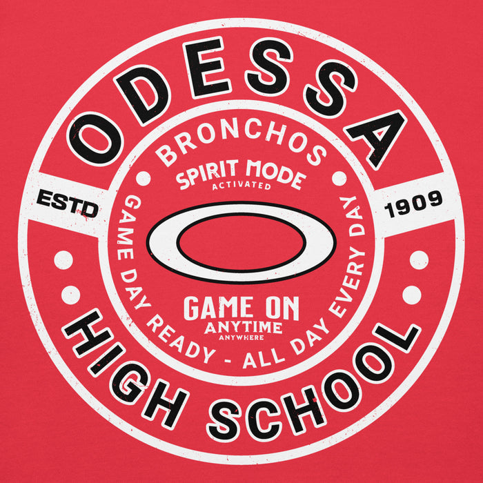 Close-up view of Odessa High School Bronchos Red Premium Unisex Hoodie 239