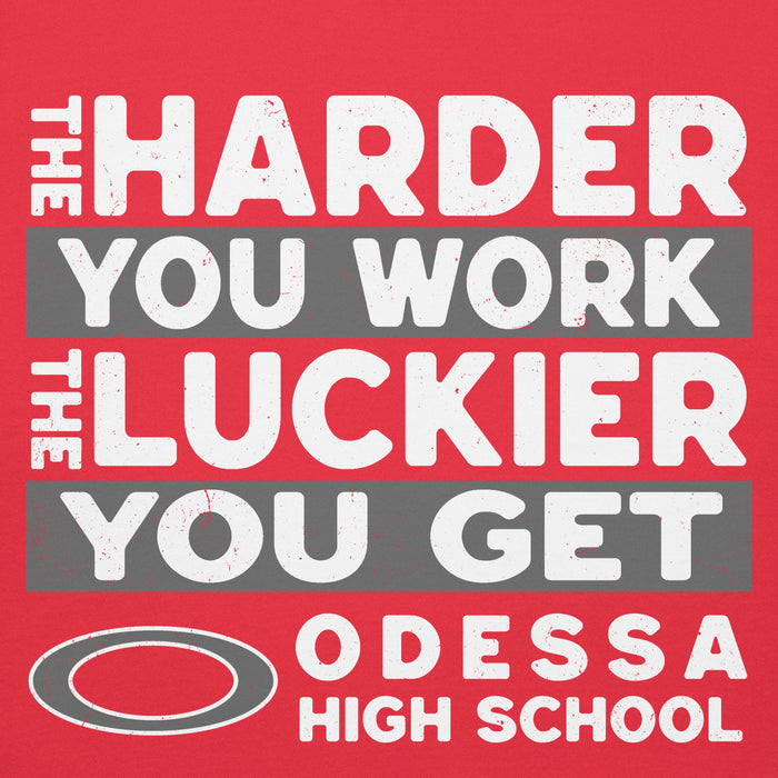 Close-up view of Odessa High School Bronchos Red Premium Unisex Hoodie 238