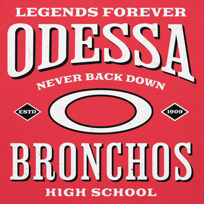 Close-up view of Odessa High School Bronchos Red Premium Unisex Hoodie 230