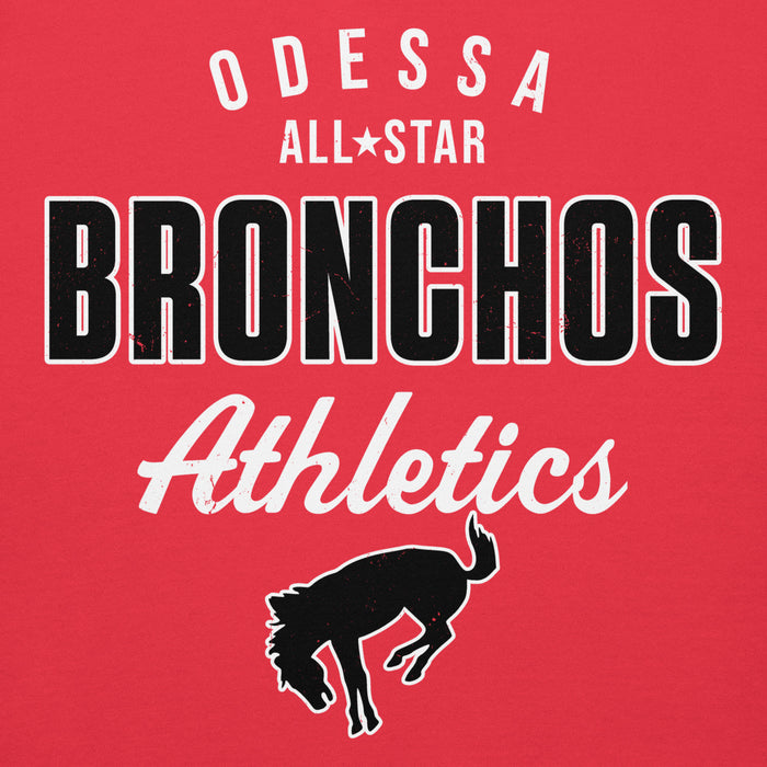 Close-up view of Odessa High School Bronchos Red Premium Unisex Hoodie 034
