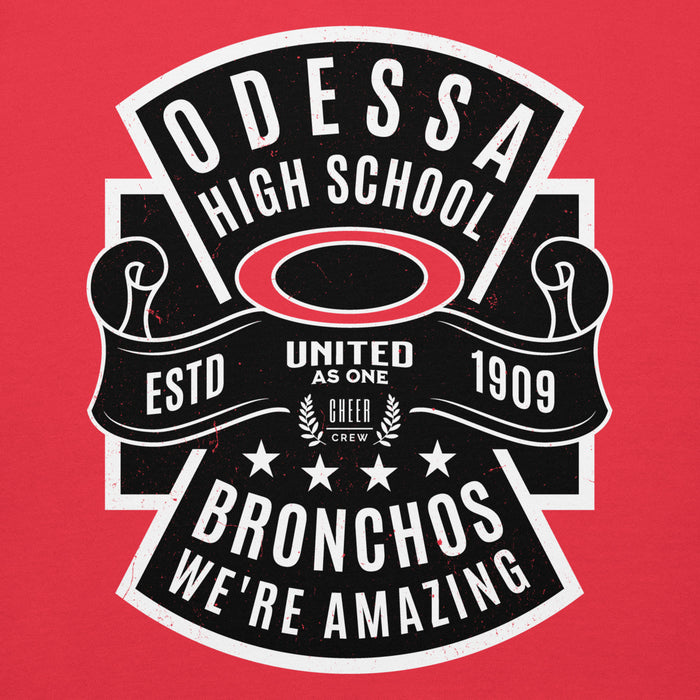 Close-up view of Odessa High School Bronchos Red Premium Unisex Hoodie 207