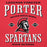 Red premium hoodie with 'Porter Spartans' design featuring a Spartan helmet and text on a red background - design 230