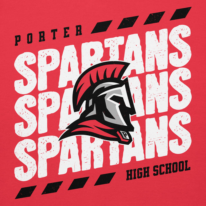 Porter Spartans high school logo with repeated text on a red background - premium hoodie design 223