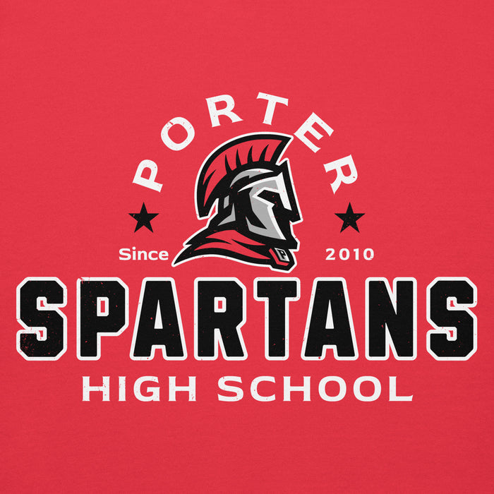 Porter Spartans High School logo on a red background - premium hoodie design 222