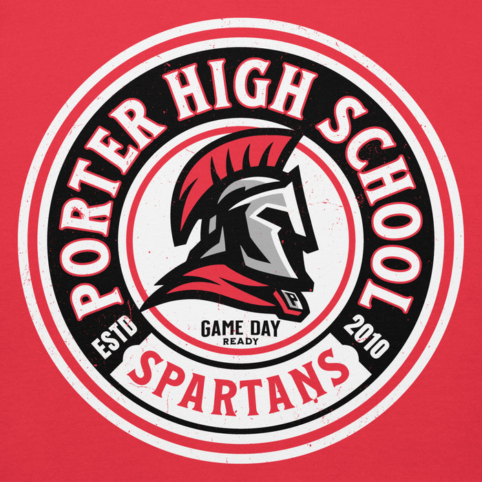 Close-up view of Porter High School Spartans Red Premium Unisex Hoodie 220