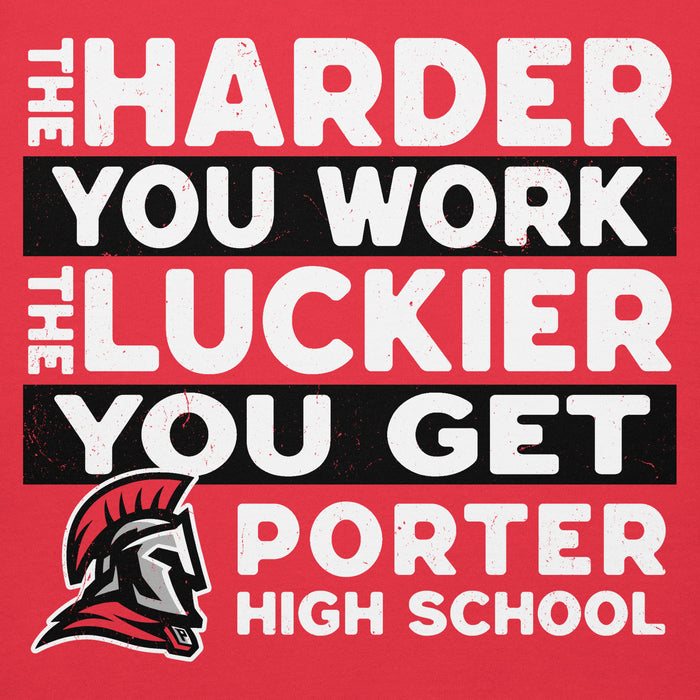 Motivational quote with a Spartan helmet logo on a red background, featuring 'Porter High School'. - premium hoodie design 238
