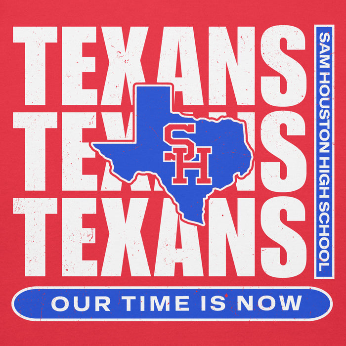 Close-up view of Sam Houston High School Texans Red Premium Unisex Hoodie 235