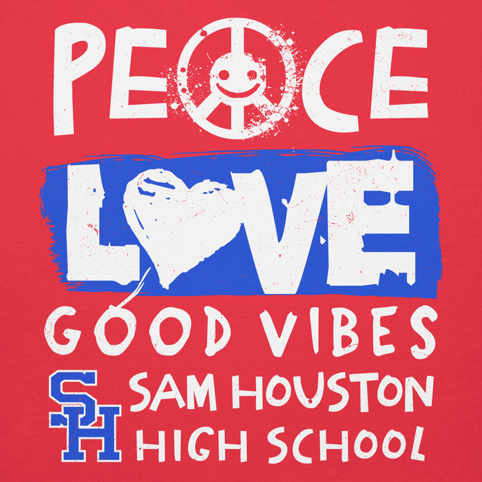 Close-up view of Sam Houston High School Texans Red Premium Unisex Hoodie 240