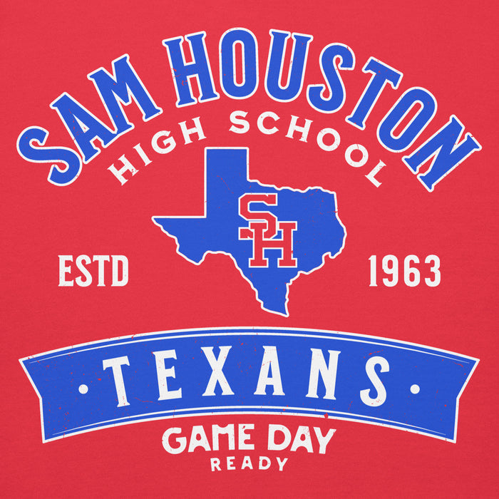 Close-up view of Sam Houston High School Texans Red Premium Unisex Hoodie 221