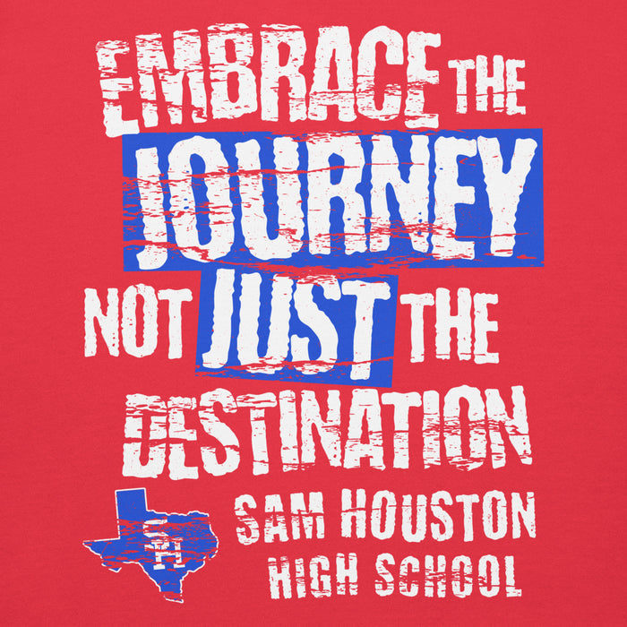 Close-up view of Sam Houston High School Texans Red Premium Unisex Hoodie 232