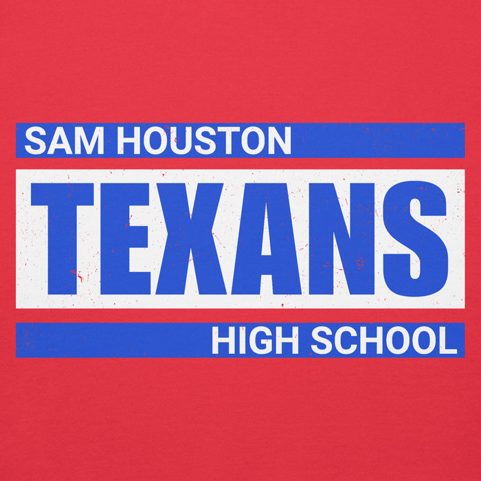 Close-up view of Sam Houston High School Texans Red Premium Unisex Hoodie 098