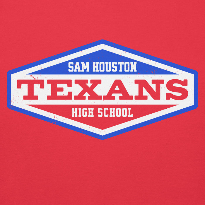 Close-up view of Sam Houston High School Texans Red Premium Unisex Hoodie 009