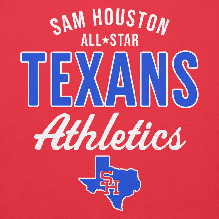 Close-up view of Sam Houston High School Texans Red Premium Unisex Hoodie 034
