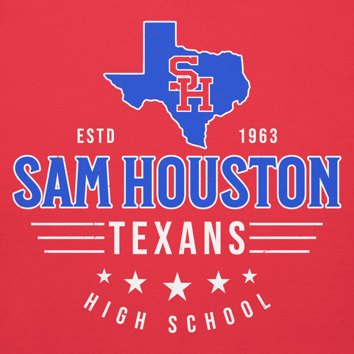 Close-up view of Sam Houston High School Texans Red Premium Unisex Hoodie 217