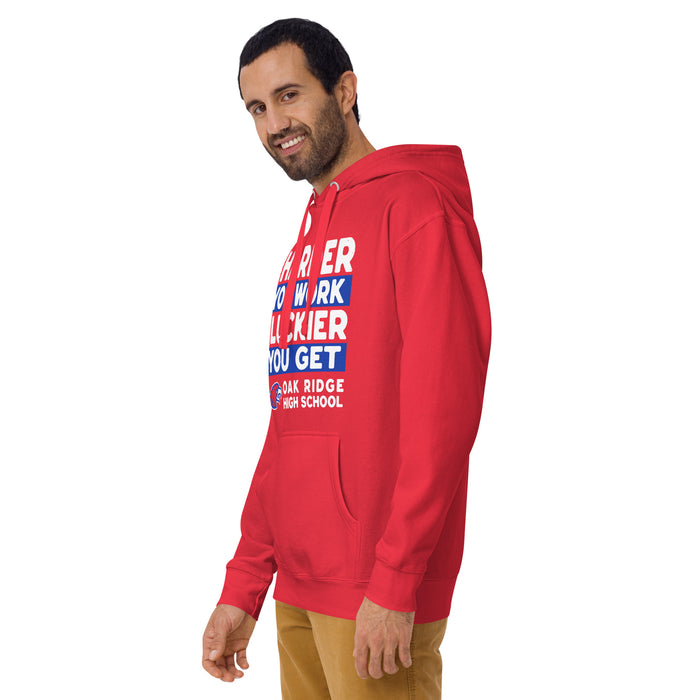 Man wearing Oak Ridge High School War Eagles Red Premium Unisex Hoodie 238