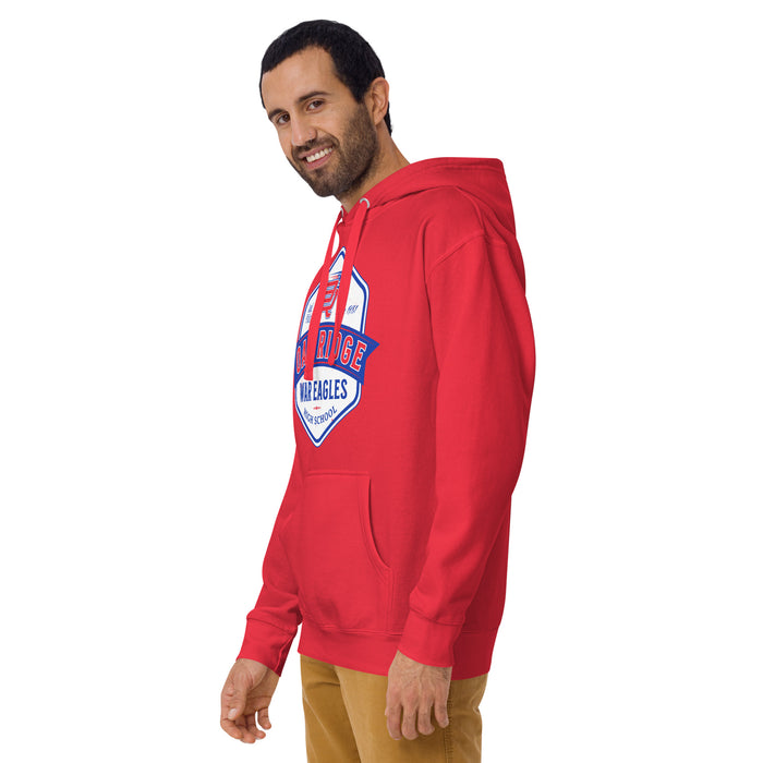 Man wearing Oak Ridge High School War Eagles Red Premium Unisex Hoodie 209