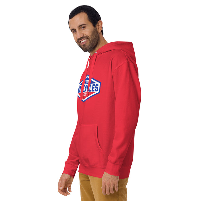 Man wearing Oak Ridge High School War Eagles Red Premium Unisex Hoodie 009