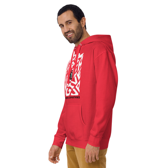 Man wearing Porter High School Spartans Red Premium Unisex Hoodie 236