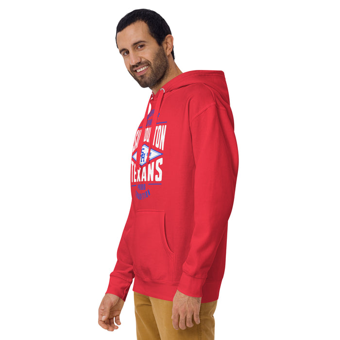 Man wearing Sam Houston High School Texans Red Premium Unisex Hoodie 210