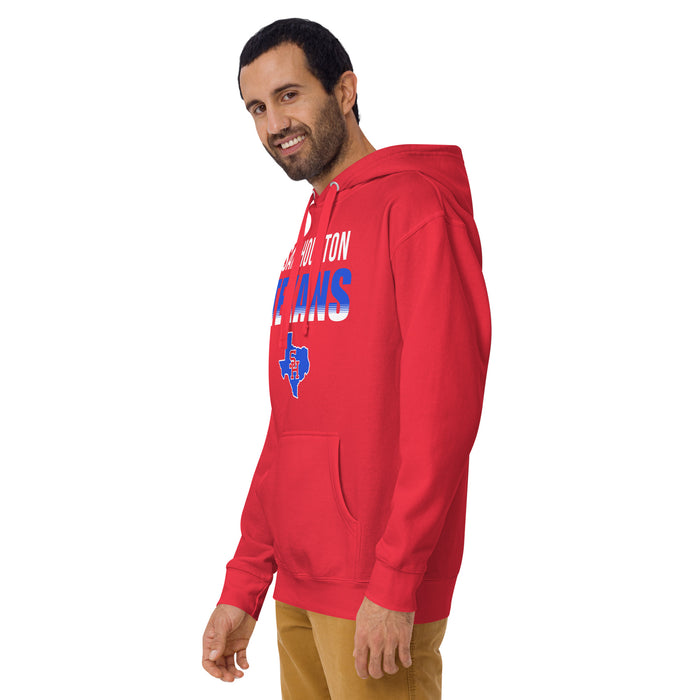 Man wearing Sam Houston High School Texans Red Premium Unisex Hoodie 024