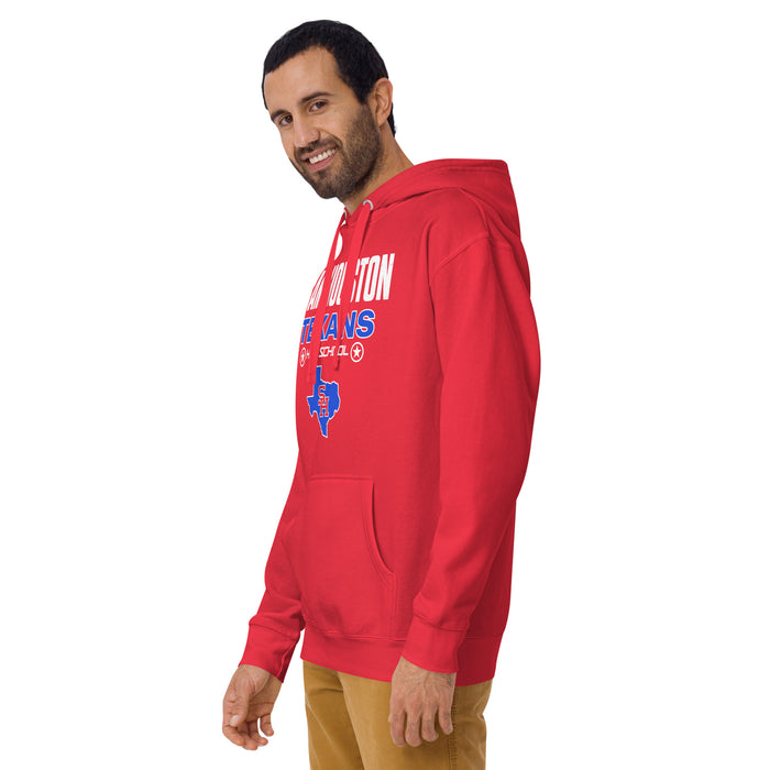 Man wearing Sam Houston High School Texans Red Premium Unisex Hoodie 003