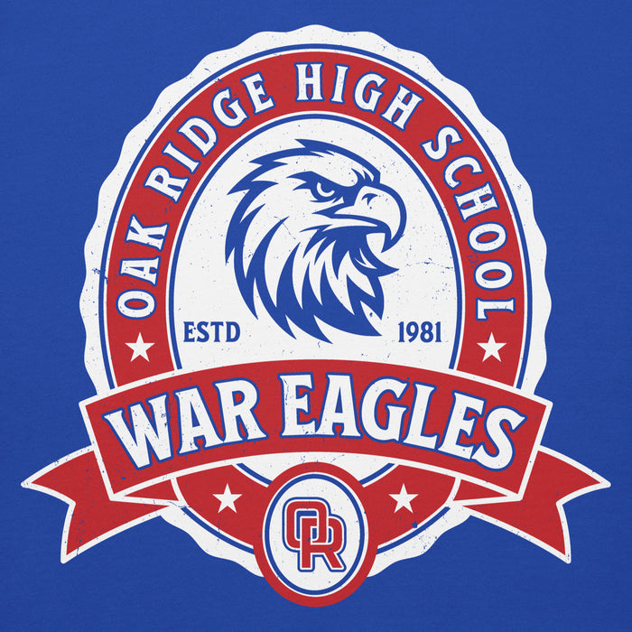 Close-up view of Oak Ridge High School War Eagles Royal Blue Premium Unisex Hoodie 212